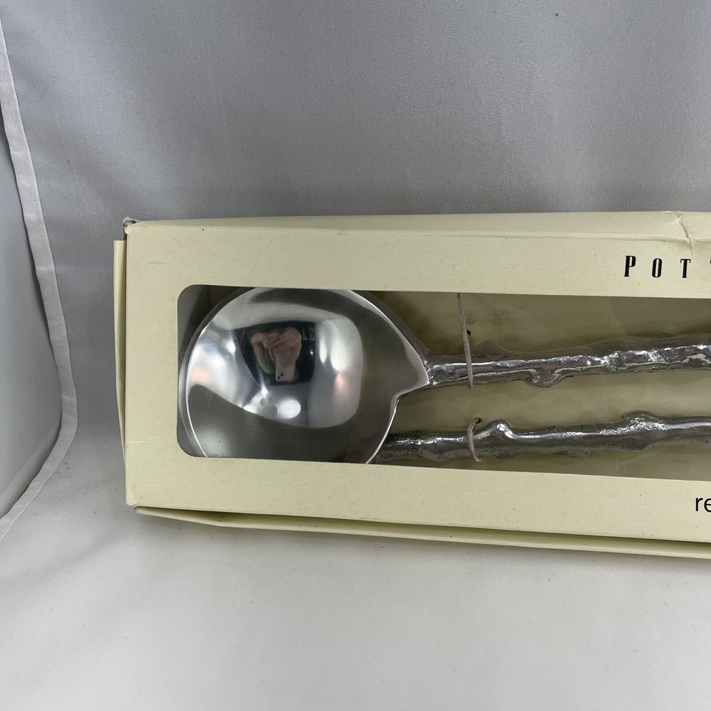 Pottery Barn Reef Servers Silver Tone 2 Piece Serving Set Fork Spoon New In Box