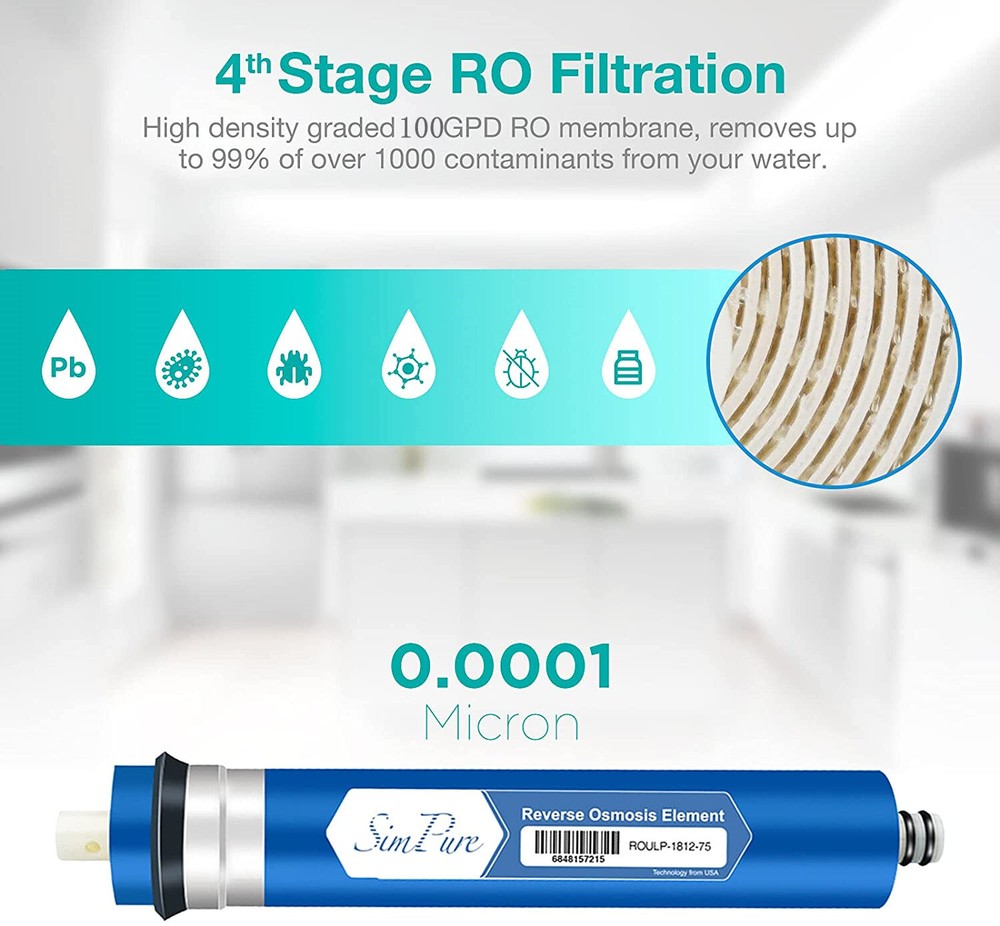 100 GPD 5 Stage RO Reverse Osmosis Drinking Water Filtration System Under Sink