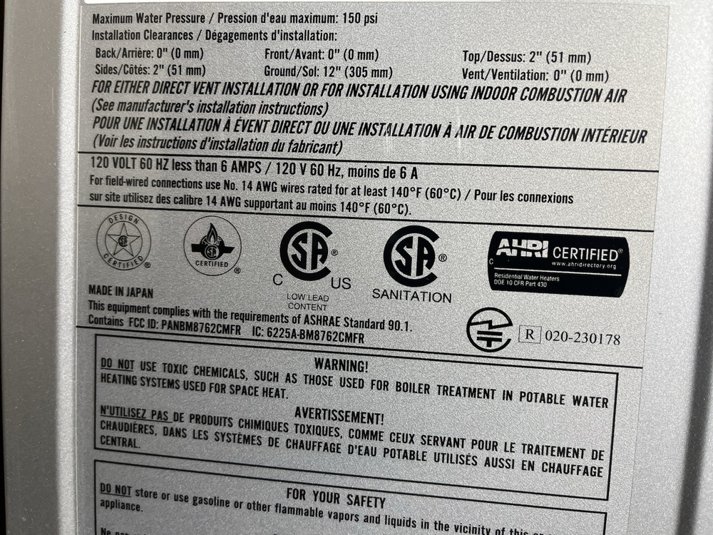 Rinnai RX199iN Tankless Water Heater 199k BTU Nat Gas/Propane (B-1 #1570)