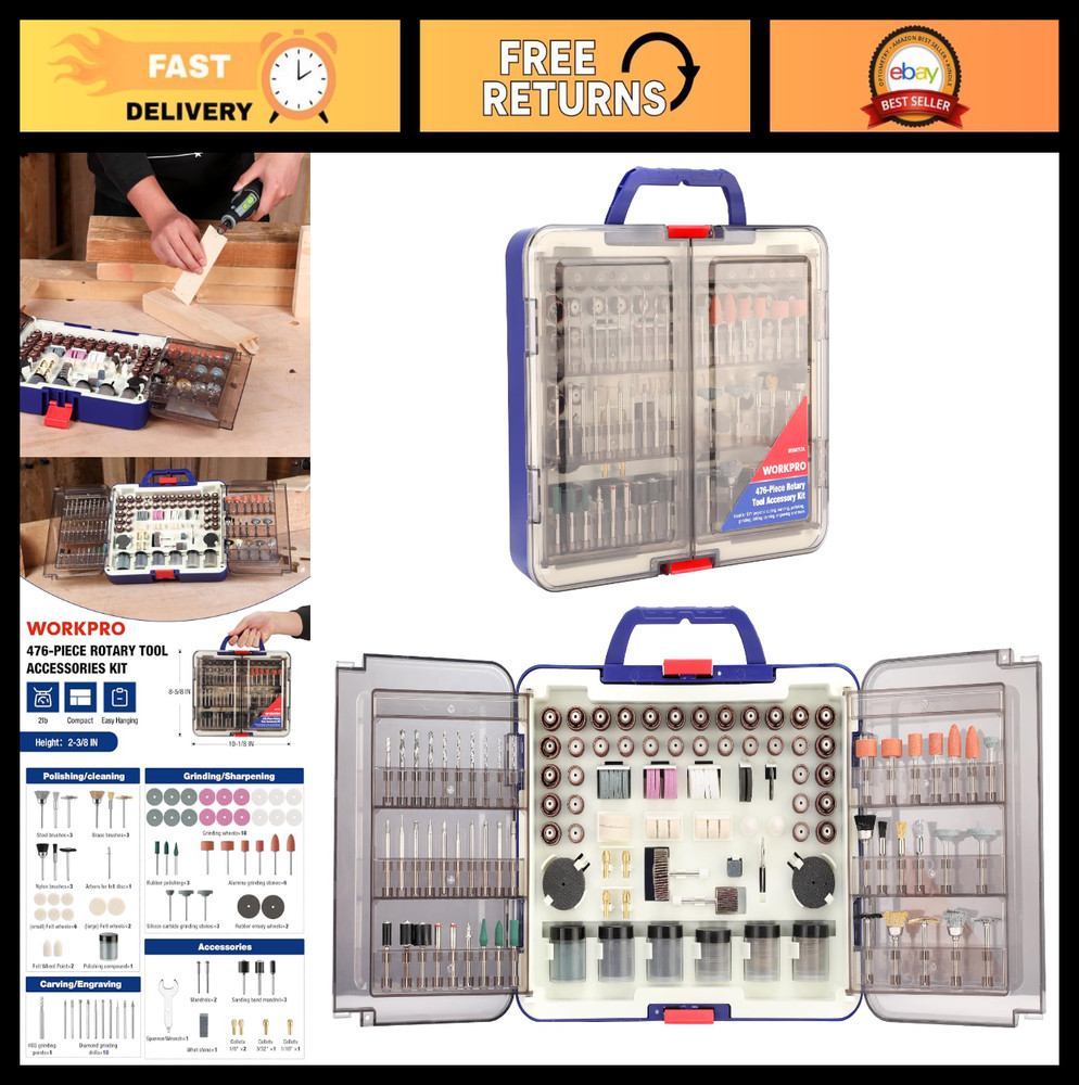 476PCS Rotary Tool Accessories Kit - Bits for Cutting, Sanding, Grinding, Carvin