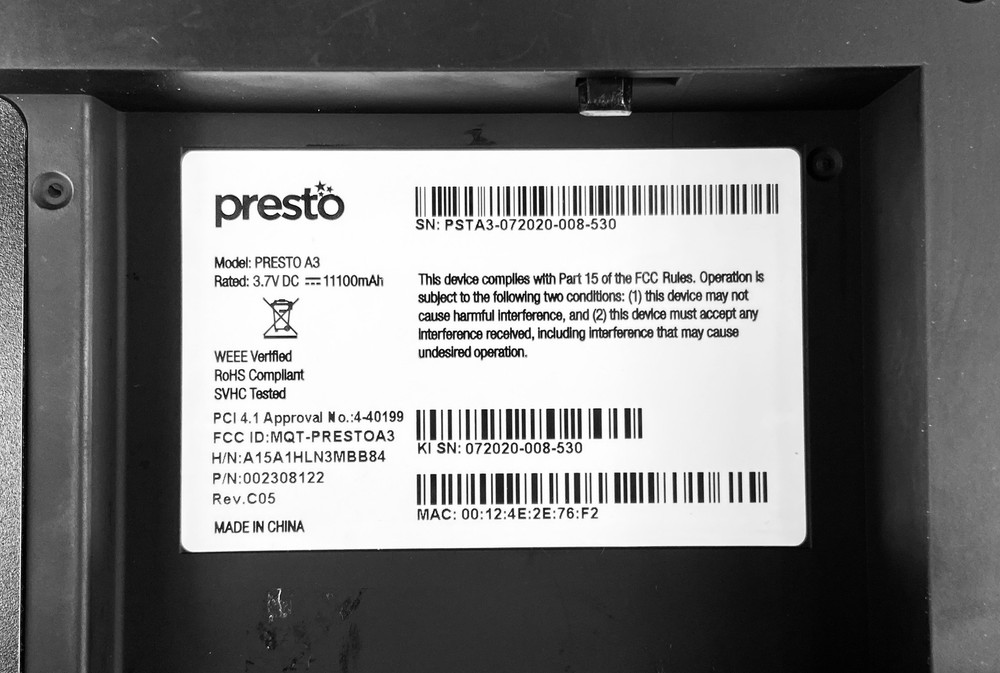 Presto Secure Pay at Table Advanced Security PRESTO A3 (See Details)