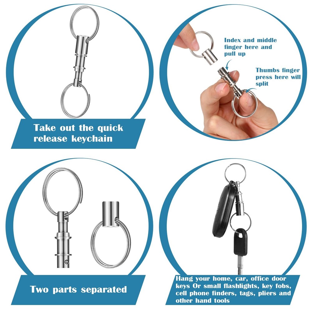 30 Pack Quick Release Keychain Detachable Pull Apart Key Rings Bulk Detach Ke...