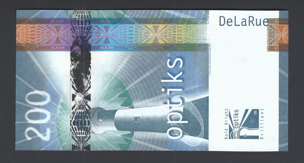 De La Rue (GBR), 200 Units, 2007, Optiks-Fluorescent Ink"Test Note"
