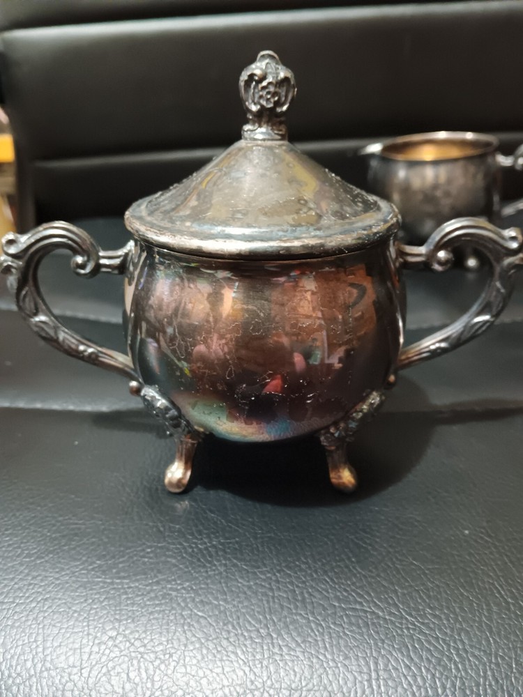 Vintage Silver Plated Creamer & Lidded Sugar Footed