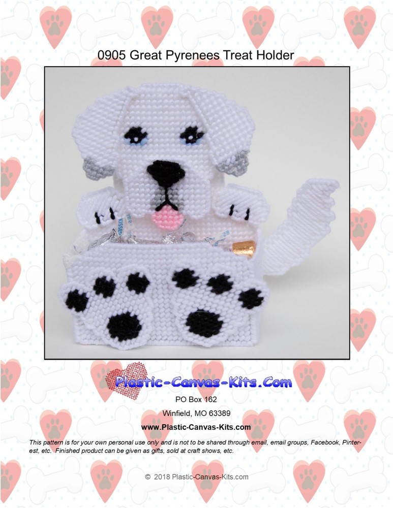 Great Pyrenees Dog Treat Holder- Plastic Canvas Pattern or Kit