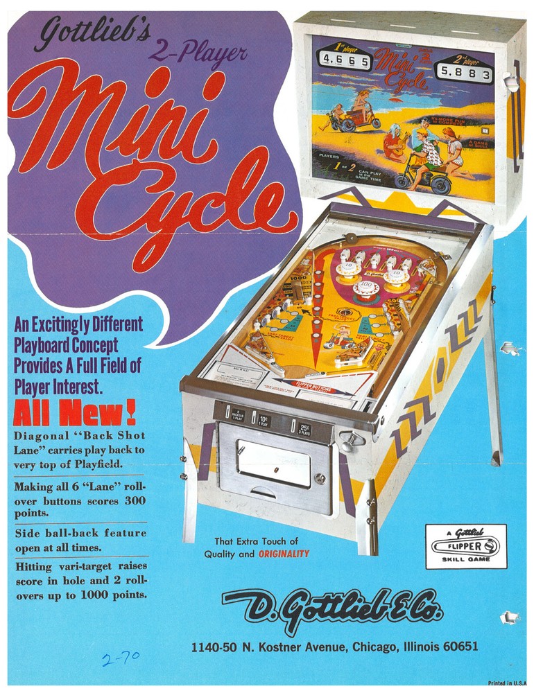 Mini Cycle Gottlieb Pinball Flyer / Brochure / Ad