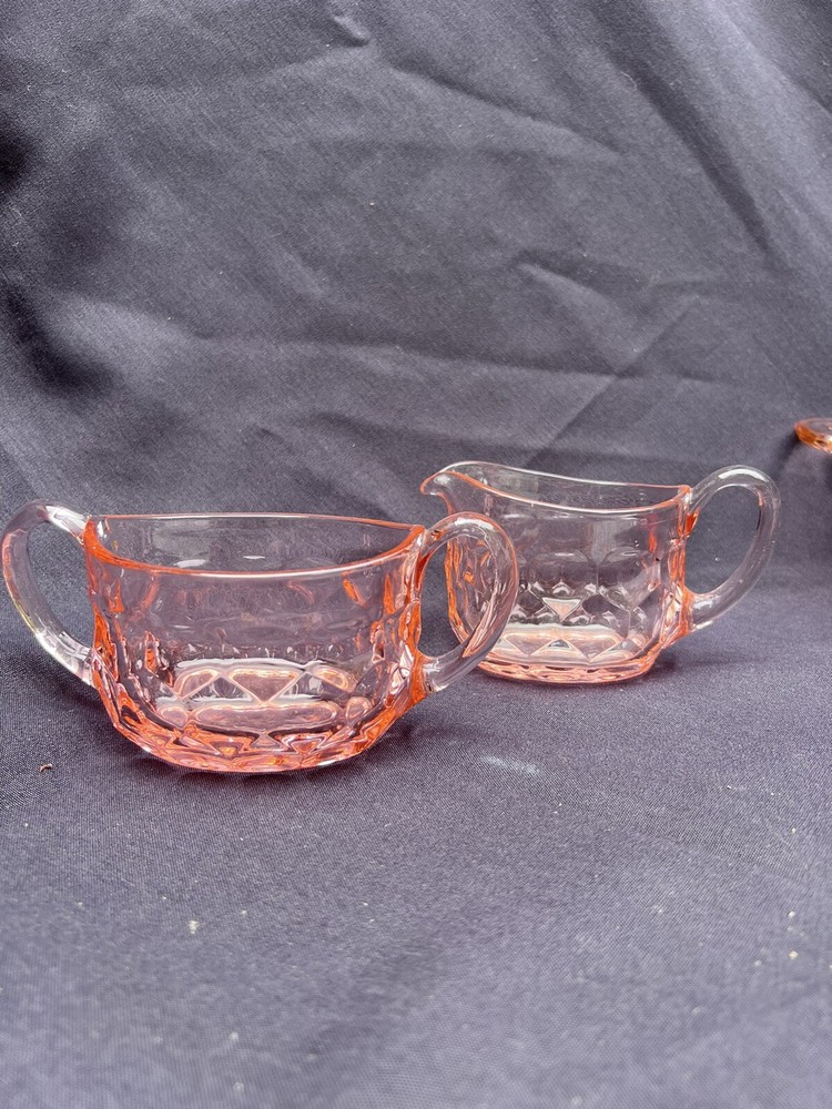 Vintage Pink Depression Glass Creamer & Open Sugar Set