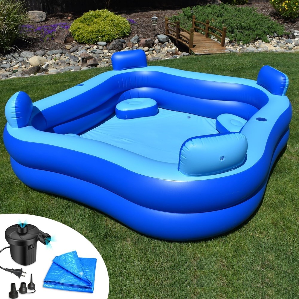 Inflatable Pool with Pump and Ground Tarp
