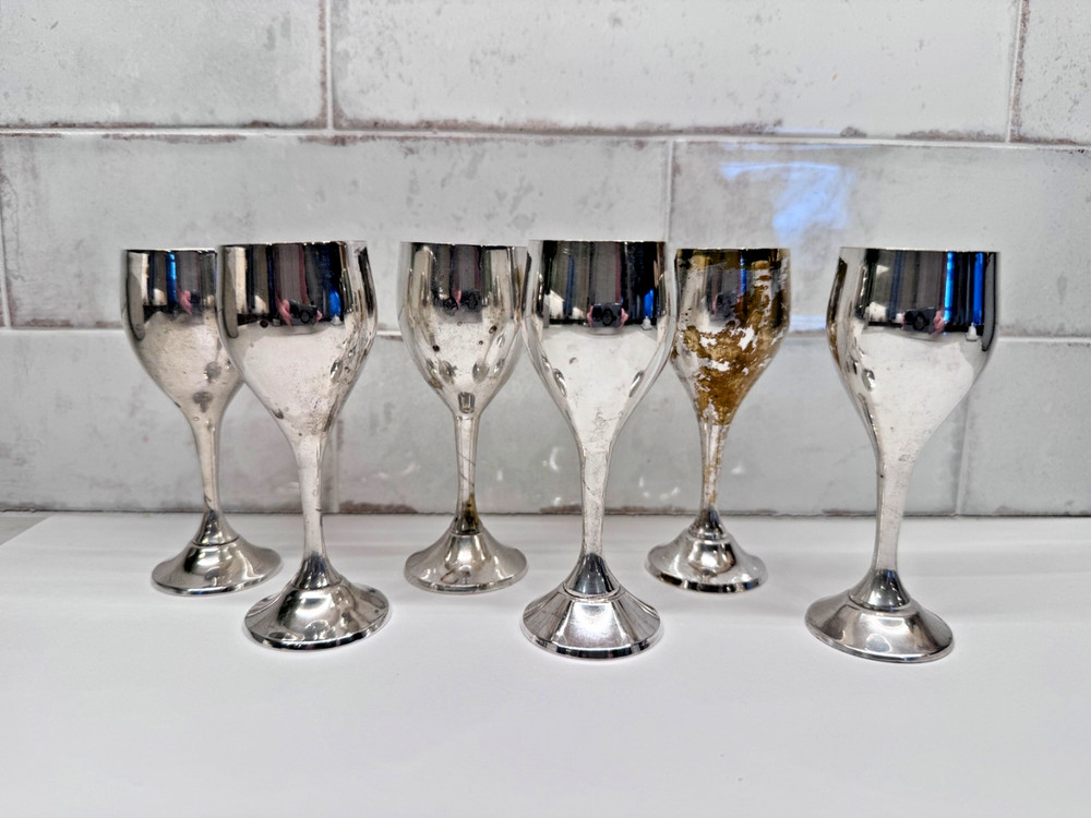 6 Vintage Silver EPNS Stem Goblets small 4" Silver
