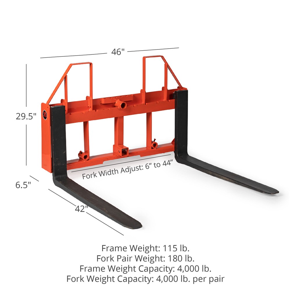 Titan UA USA Made Orange Step-Through Pallet Fork Frame Attachment, 42in Blades
