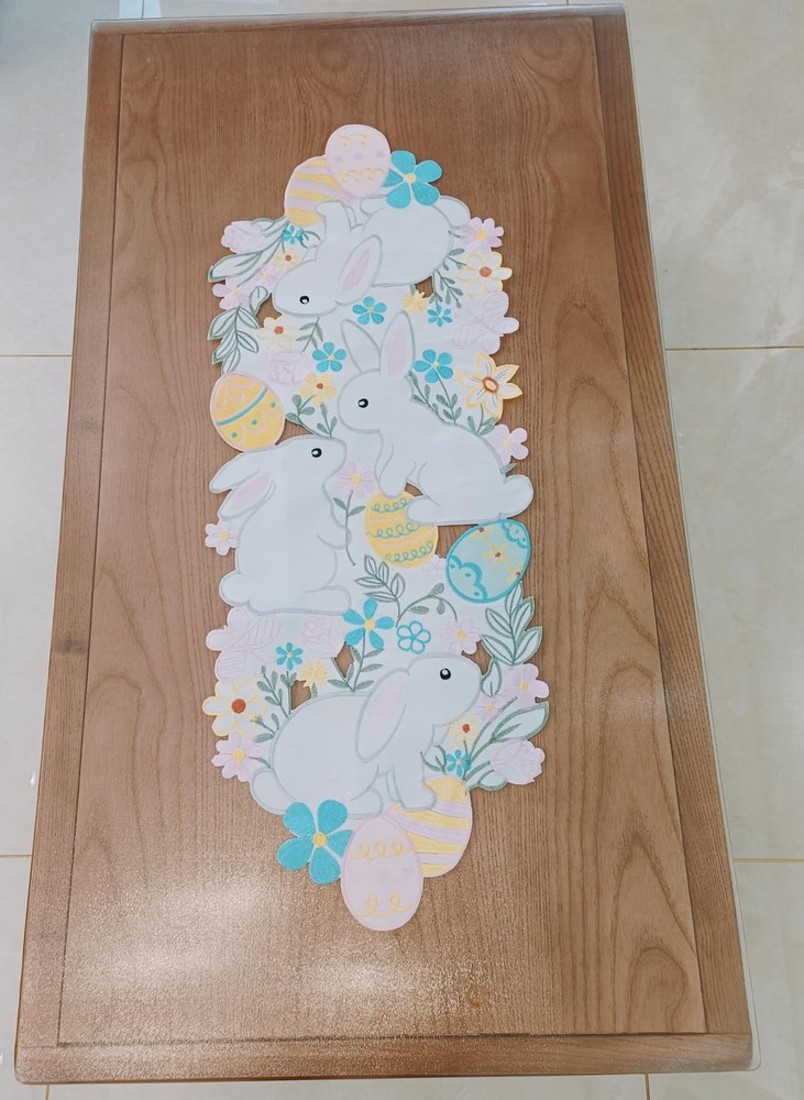Easter Embroidered Table Runner with Flowers, Bunny, Eggs, Butterfly Designs,...
