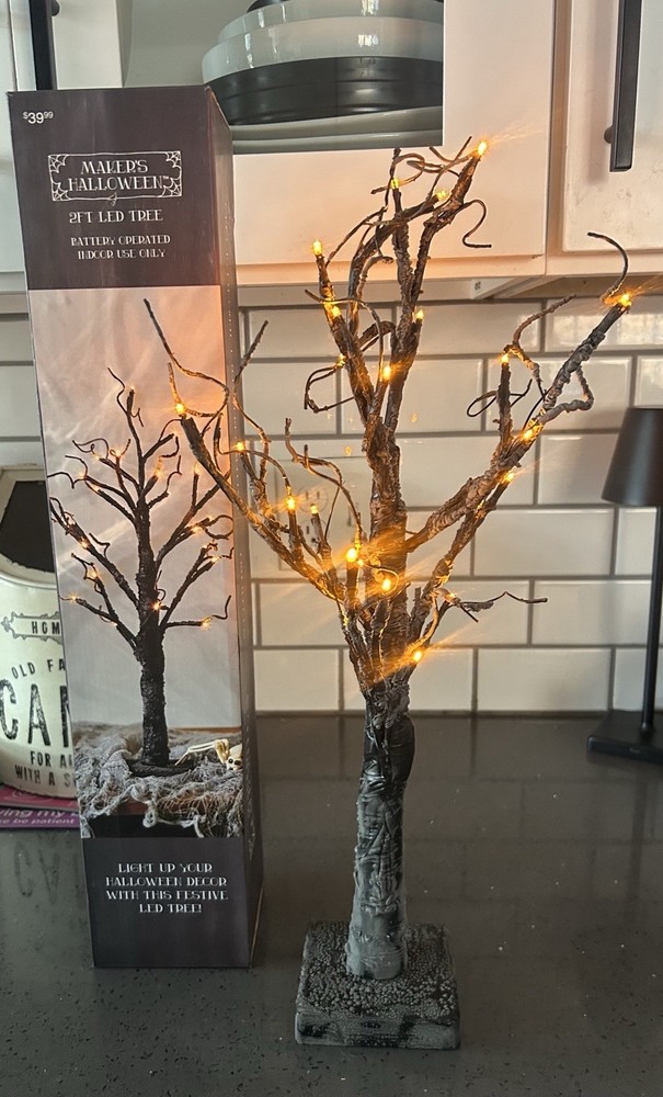 2FT 24 LED Light up Tabletop Lighted Black Halloween Tree Hallow Decor