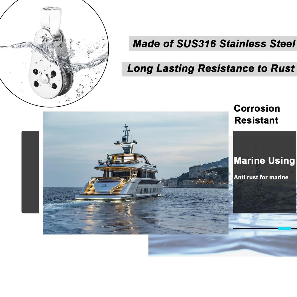 Durable Stainless Rope Pulley 4 PCS, Nylon Roller Block Single Snatch Cable