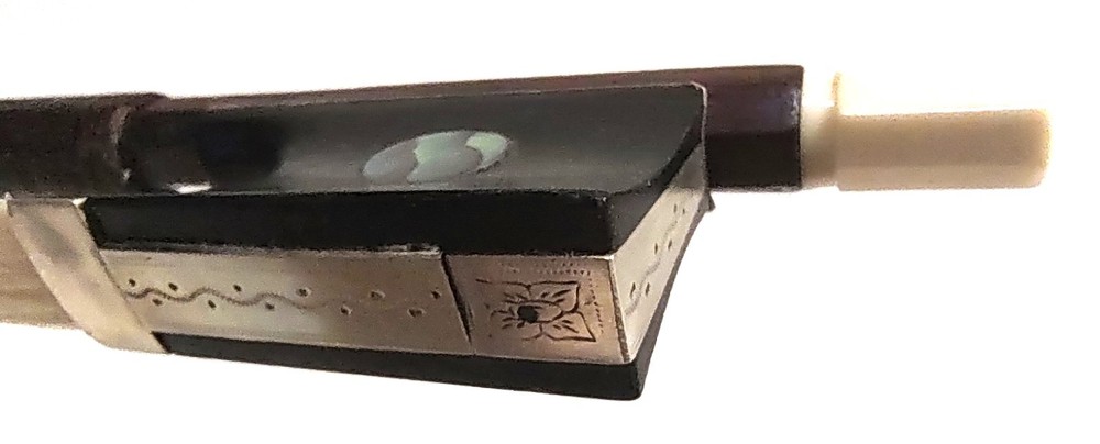 VTG Violin Bow with 8 Point Star & Abalone Circle, Engraved Silver & Ebony