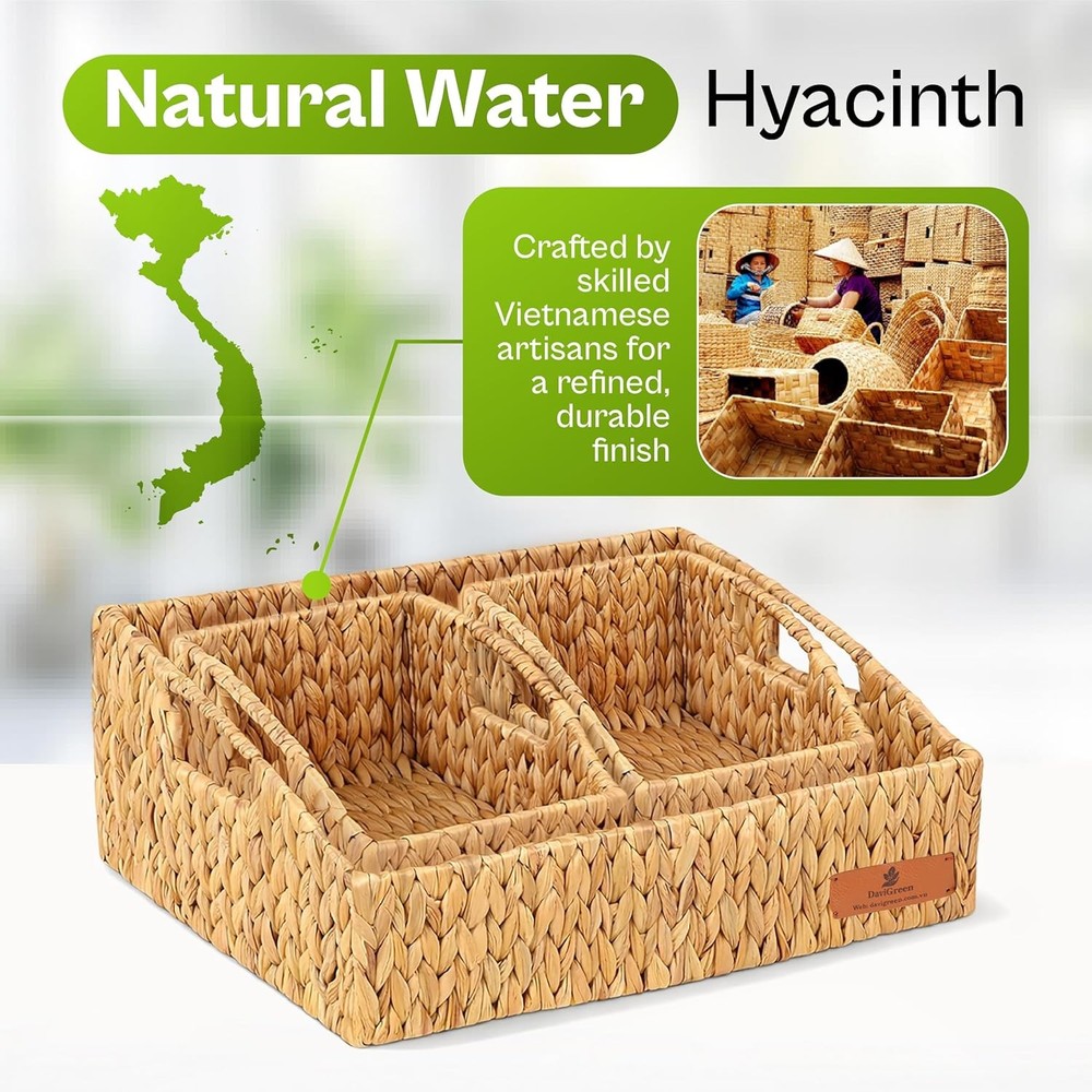 Storage Baskets Shelves Set of 3 Rectangular Open-Top Wicker Storage Bins W/