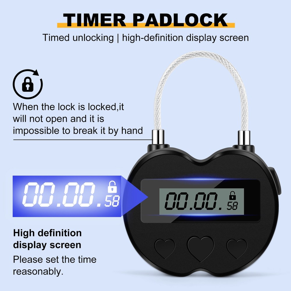 Time Lock LCD Display Time Lock Multifunction Travel Electronic Timer, 2536