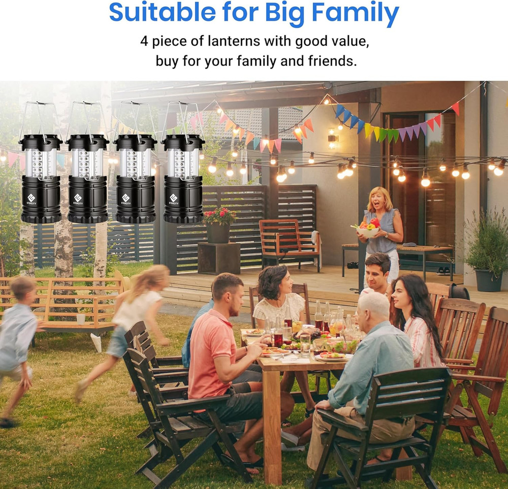 Camping Lanterns for Power Outages 4 Pack, Flashlight for Camping Essentials,...