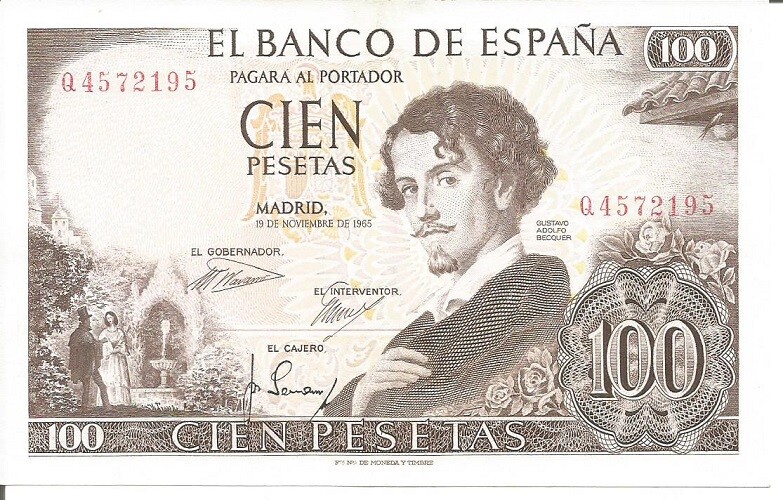 SPAIN 100 PESETAS 19/11/1965