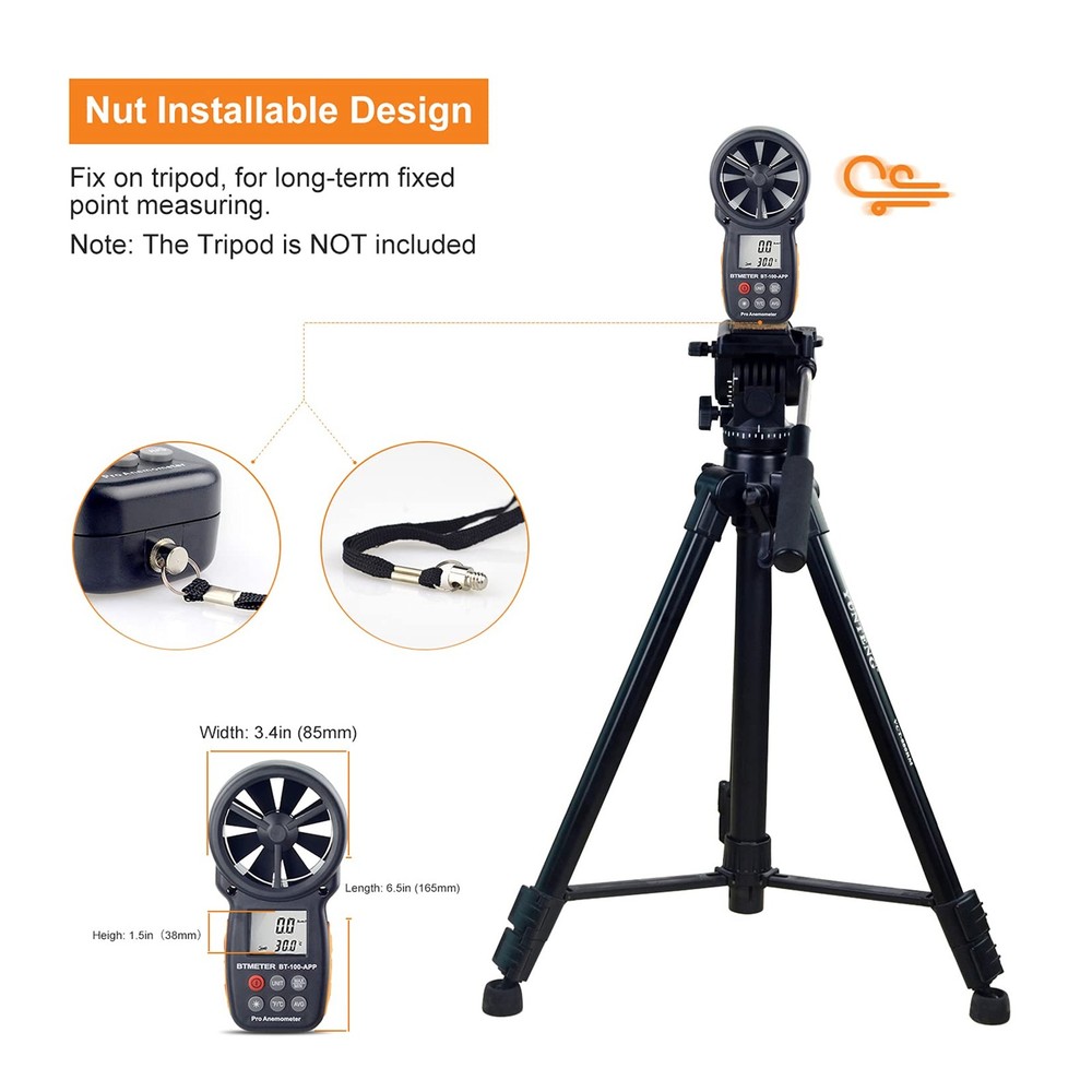Bt100app Anemometer W/wireless Bluetooth Digital Handheld Wind Speed Meter For W