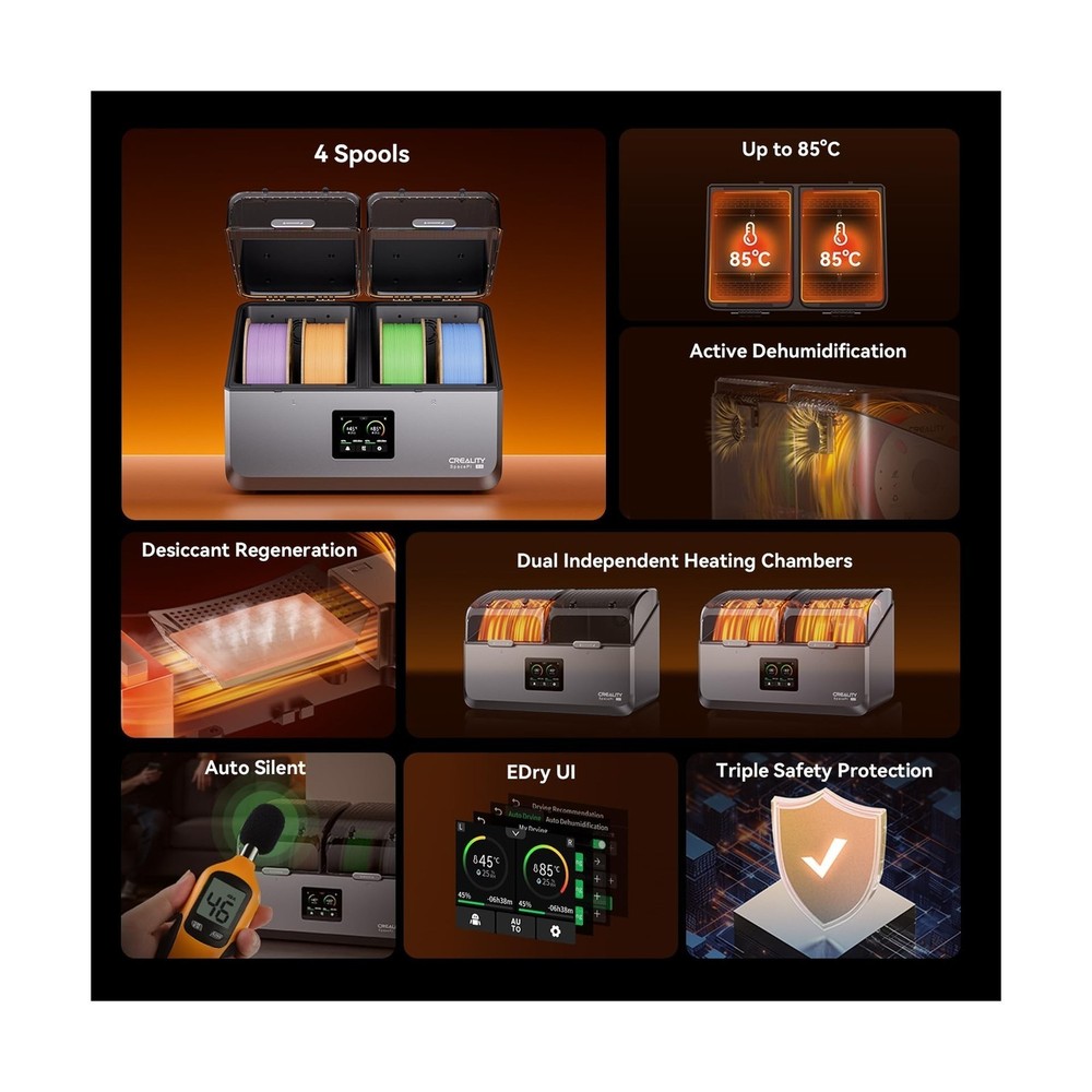 Creality Filament Dryer Box,Space PI X4 Dry Box 4 Spool,200W PTC 3D Printer D...