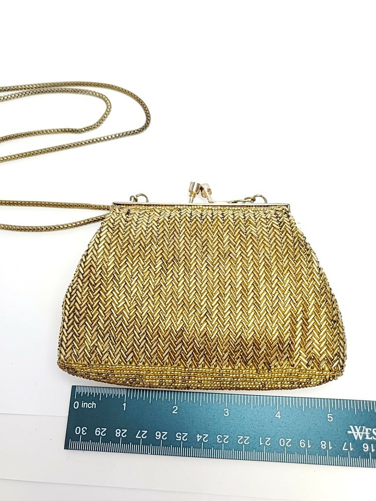 Antique Gold Hand Clutch Bead Purse