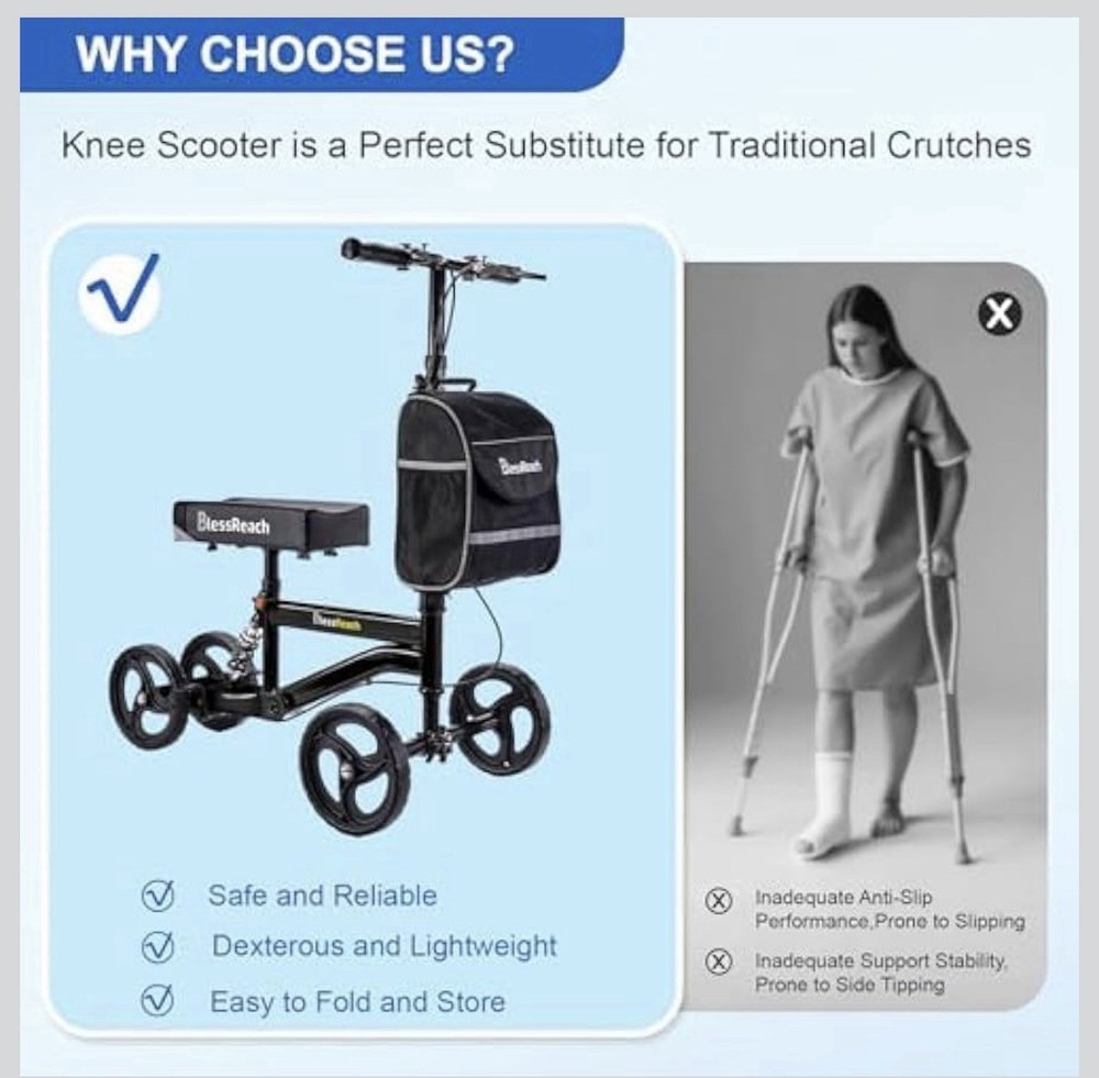 BlessReach Economy Knee Scooter Steerable Knee Walker Foldable