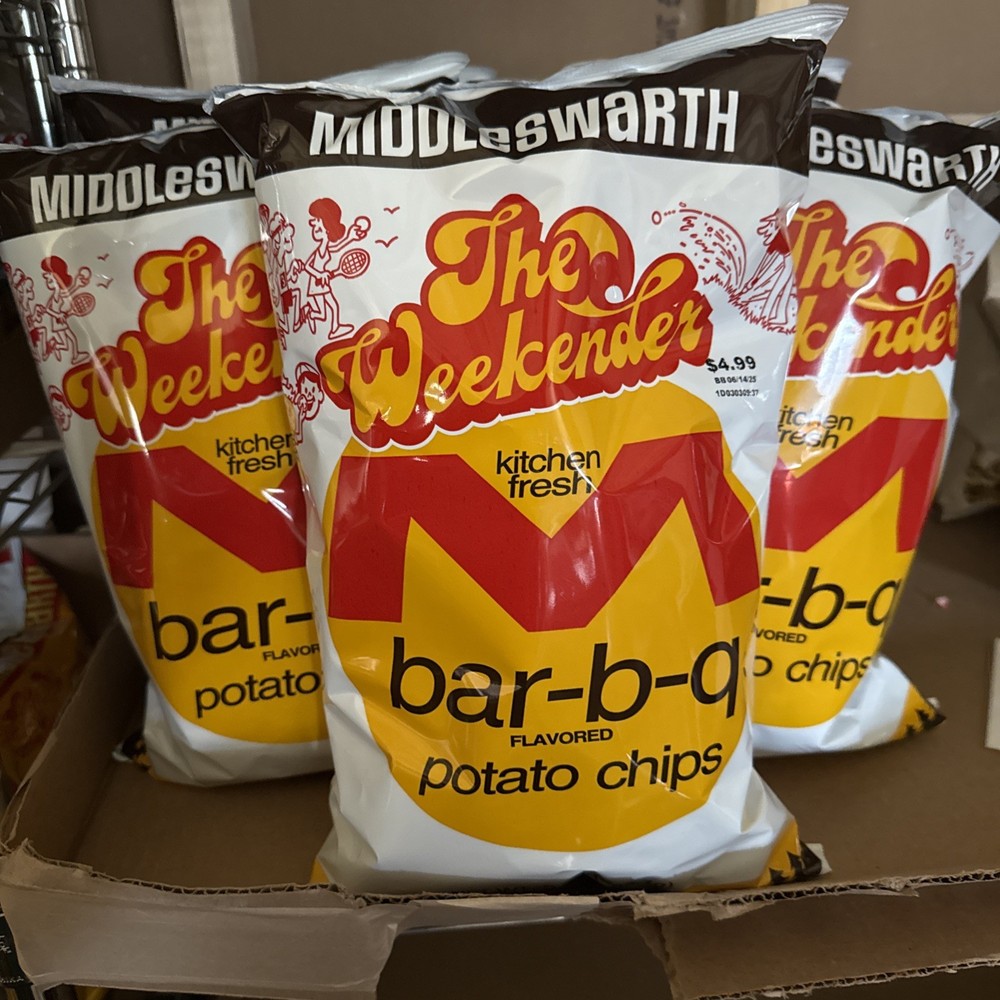 4 X Middleswarth Weekender Kitchen Fresh Original & Bar-B-Q Potato Chips