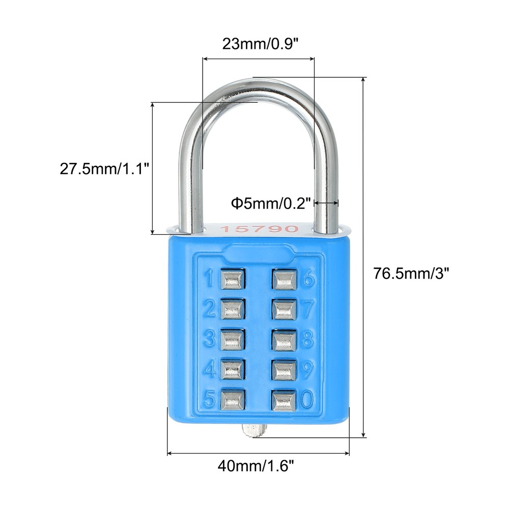 10 Digit Button Combination Padlock 2pack 5 Digit Locking Mechanism Lock Blue