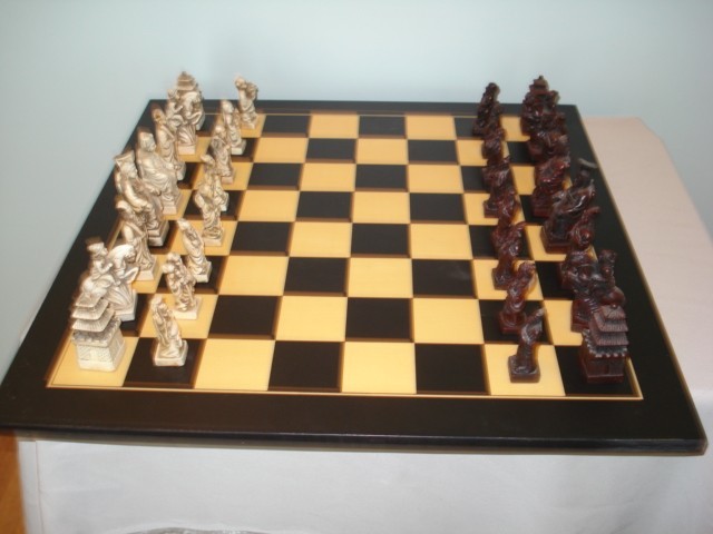 HAND CARVED BONE CHESS SET ASIAN THEME
