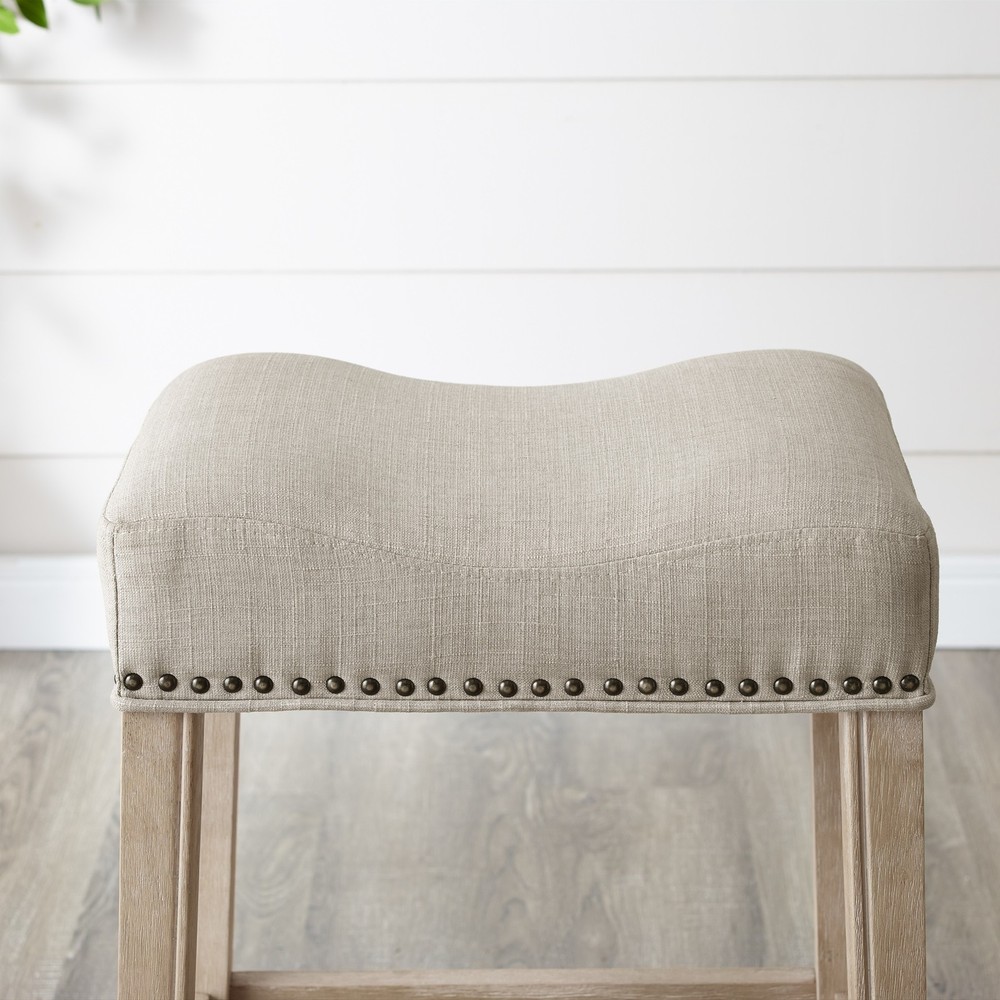 CoCo Upholstered Backless Saddle Seat Counter Stools 24" height Set of 2, Tan