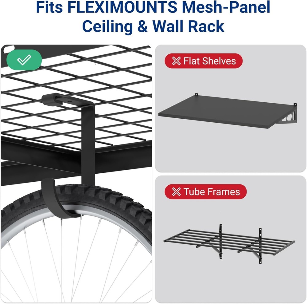 FLEXIMOUNTS 4 Pack Add On Storage Flat Hook Accessory for Garage Ceiling Rack an