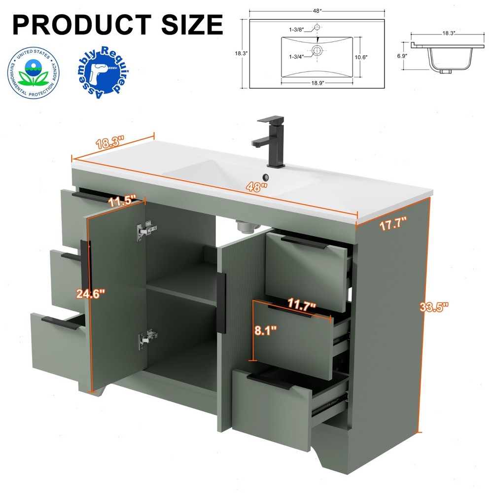 48"/60'' Bathroom Vanity With Resin Sink Top