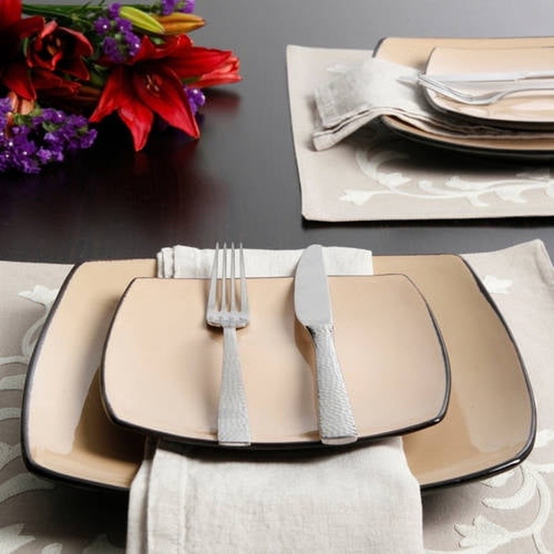 16 Piece Stoneware Square Dinnerware Set Dishwasher Microwave Safe Dining 4 New
