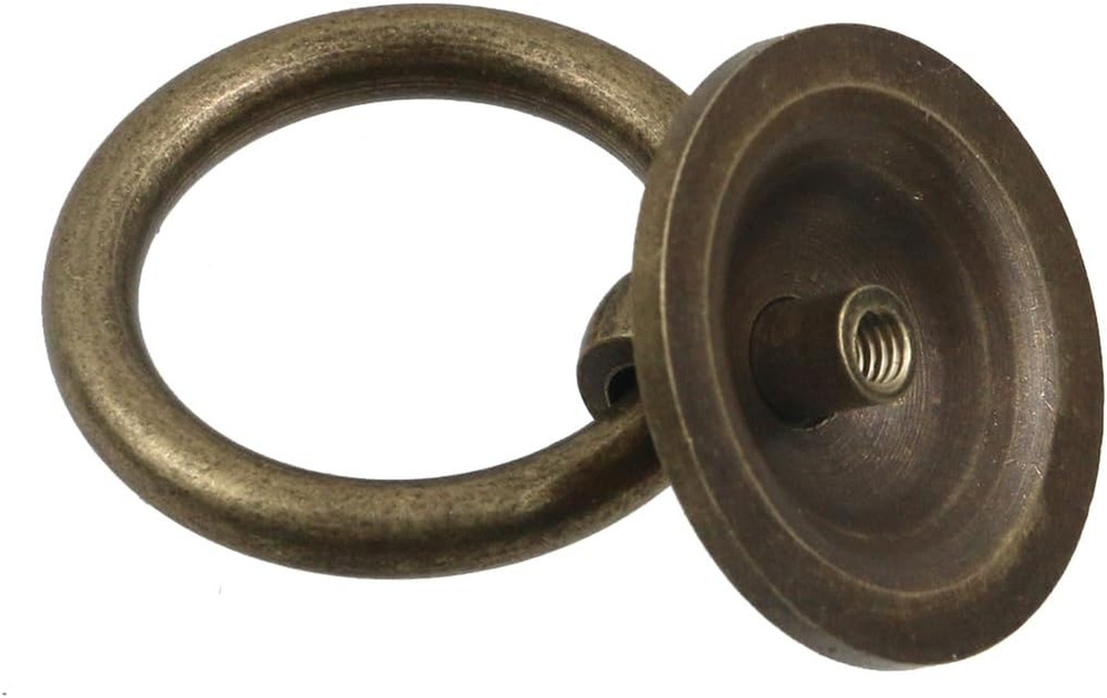 6PCS Antique Brass Cabinet Ring Pulls Vintage Drop Ring Pulls Handles Decorative