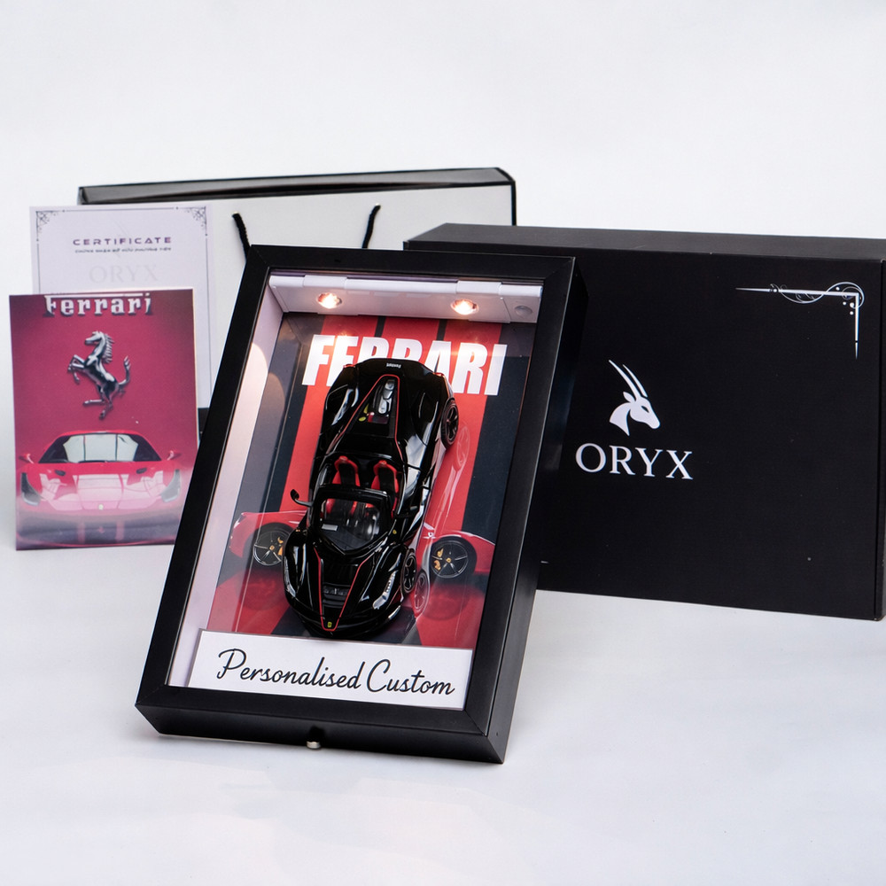 Ferrari 1:24 Model Car Frame Custom Text Gift Box LED Display Case