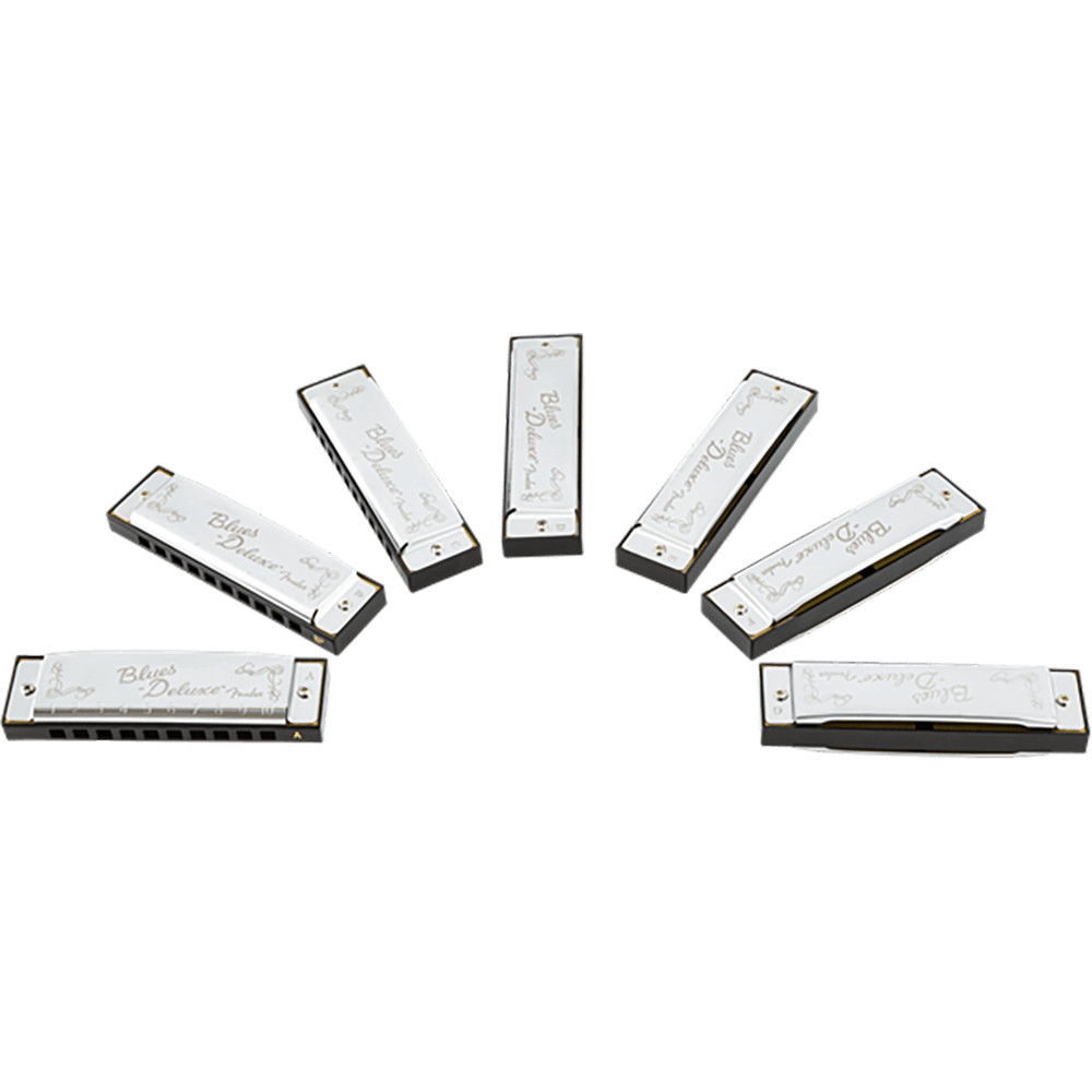 Fender Blues Deluxe Harmonica, Pack of 7, with Case