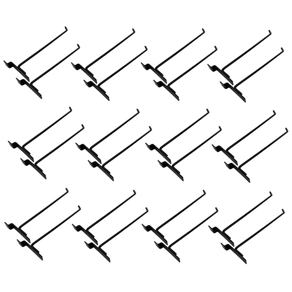 12" Slatwall Hook Panel Display Hooks, 1/4" Thickness Metal, Black - PACK 24