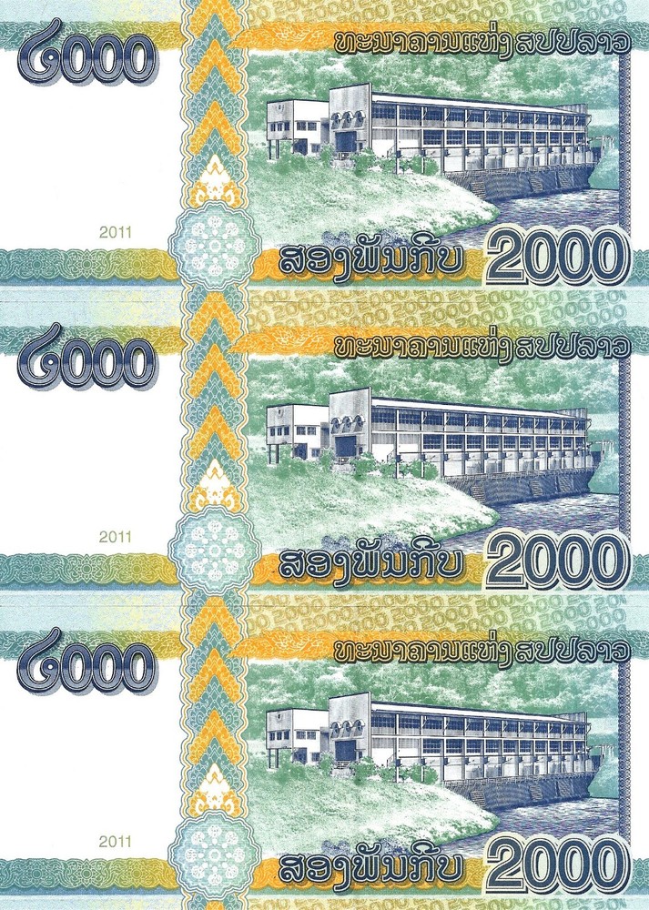 Laos 3x 2000 kip 2011 P-41 UNC consecutive