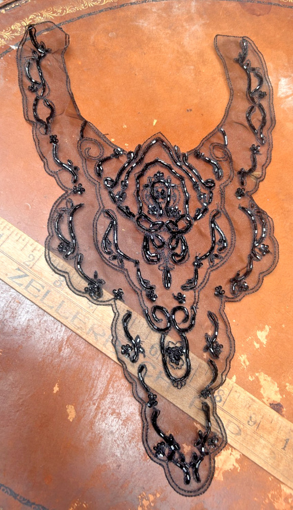 collar sheer hand sewn beaded sequins black 1pc