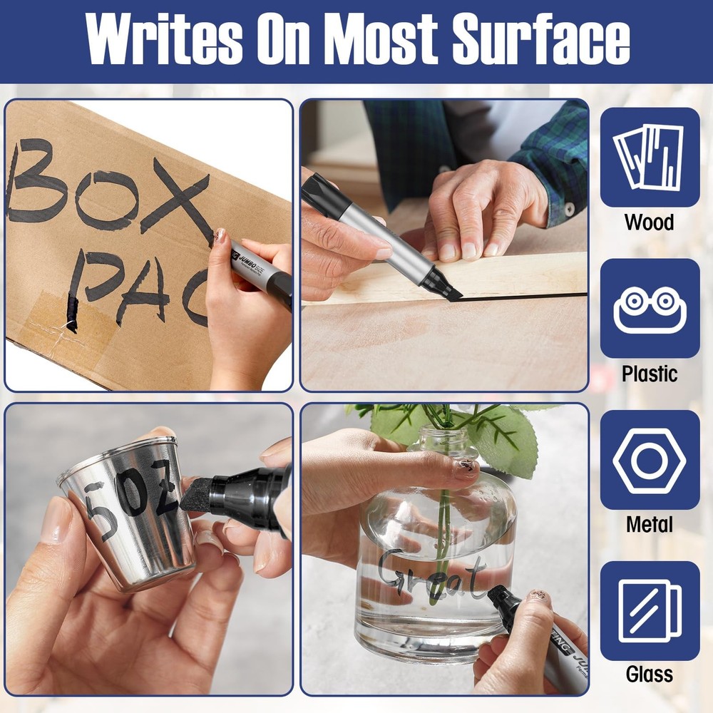 10 Pack Jumbo Permanent Markers Bulk Large Chisel Tip Permanent Markers Quick...