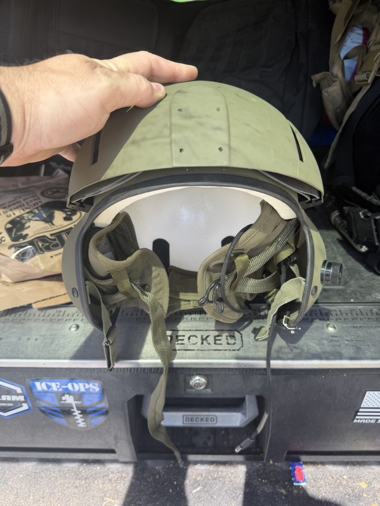 Flight Helmet Olive Drab with Visor and Adjustable Chin Strap