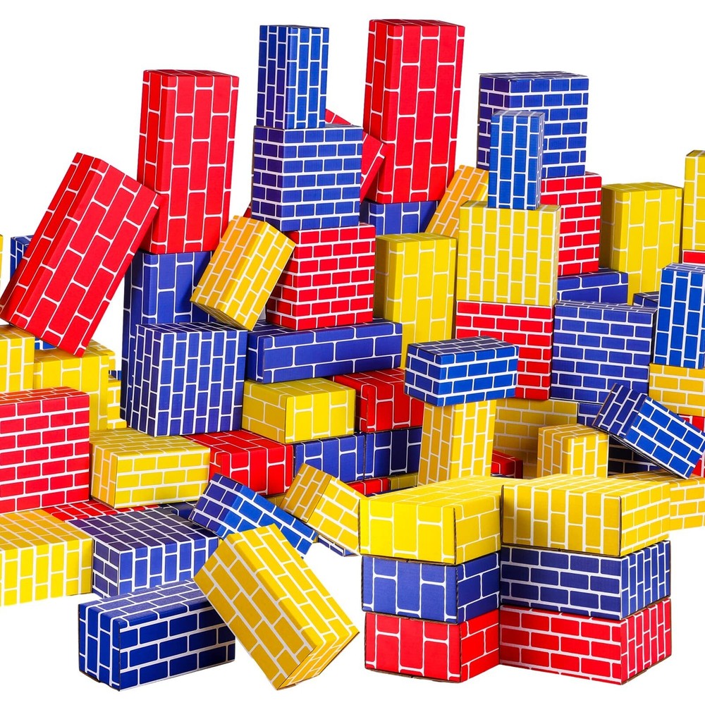 Junkin 80 Pack Cardboard Building Blocks Cardboard Bricks for Kids, Stacking ...