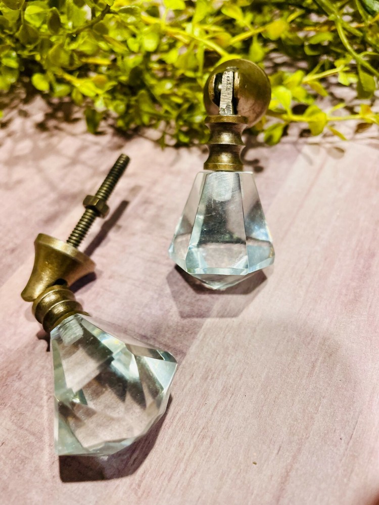Antique Clear Glass Brass Threaded Brass Ferrule Cabinet Drawer Knobs Pull screw