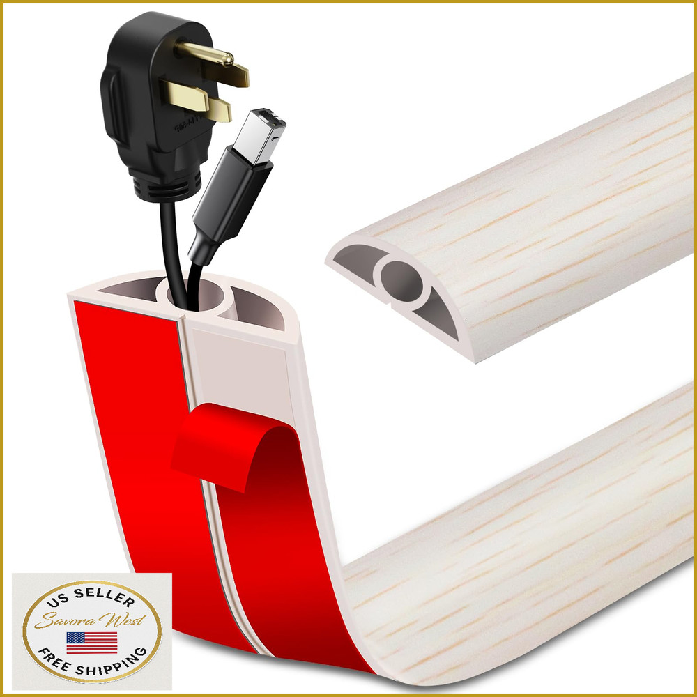 3.3ft Beige Wood Self-Adhesive Floor Cord Cover Cable Protector Low-Profile