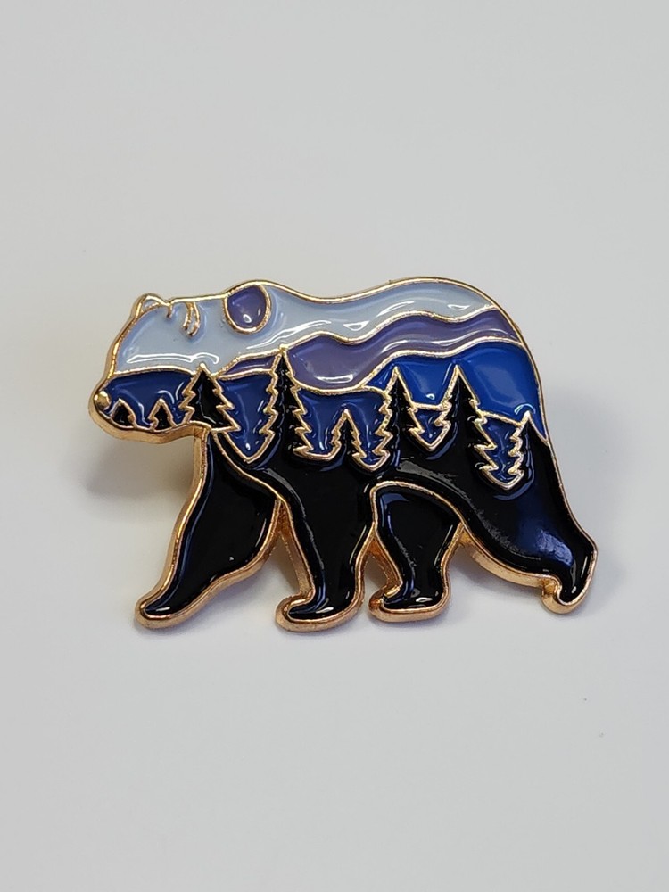 Walking Bear Lapel Pin Wilderness Scene