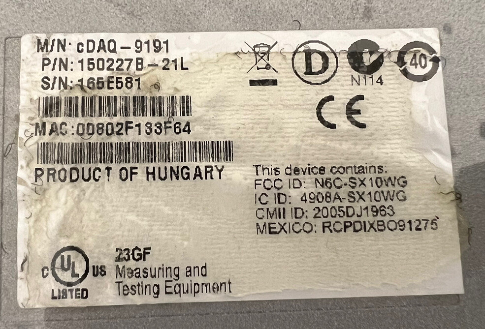 NI National Instruments cDAQ-9191 Ethernet / Wireless CHASSIS Fully tested