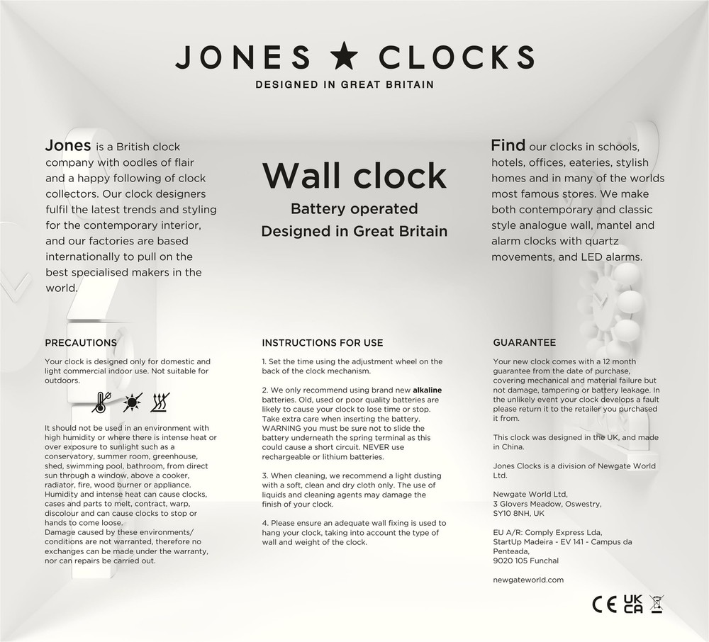 JONES CLOCKS® Studio wall Clock | Modern Round Style | 12 inch | Orange | E