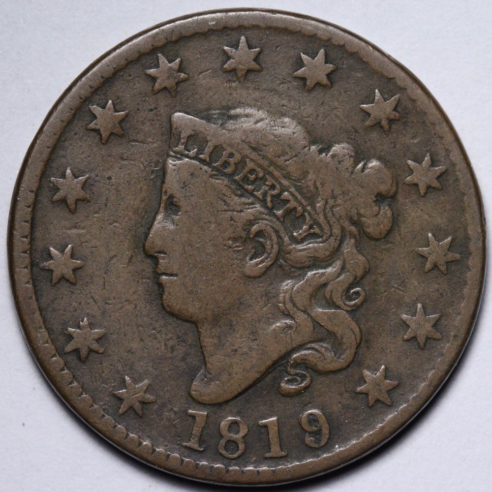 1819 Coronet Head Large Cent VF E101 QVRNM