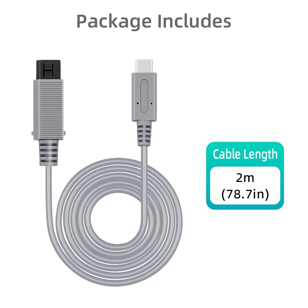 2 Meter Gray USB Type C Charging Cord for Wii - Perfect Replacement Cable