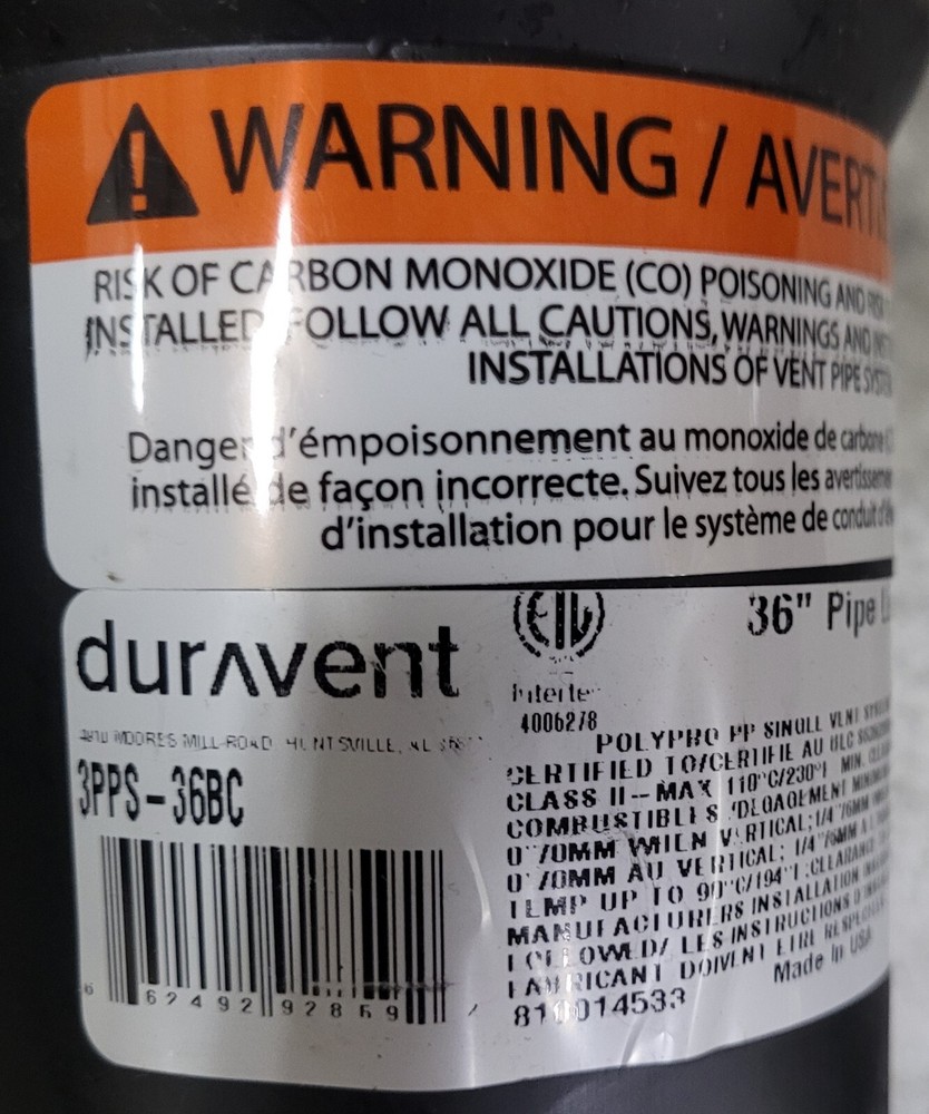 6 Pack DuraVent-3PPS-36BC 3" x 36" PolyPro Single Wall Straight Pipe with Clamp